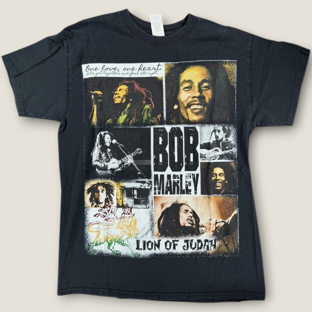 Bob Marley Lion of Judah Graphic T-Shirt Medium Black One Love Reggae Gildan